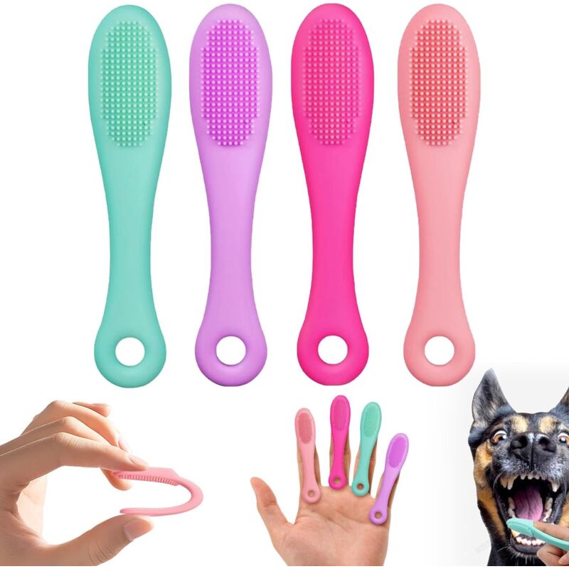 Kinnbürsten-Set für Haustiere, 4-teilig: Fingerzahnbürste für Katzen, Silikonzahnbürste für Welpen, Kinnbürste für Katzen, für Welpen und Katzen