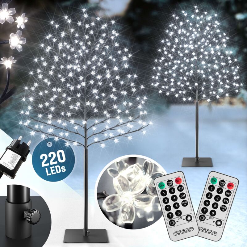 Kirschblütenbaum led mit Fernbedienung Timer Dimmer Innen Außen Künstlich Groß Deko Weihnachten Weihnachtsdeko Leuchtbaum Lichterbaum 2er Set 220cm
