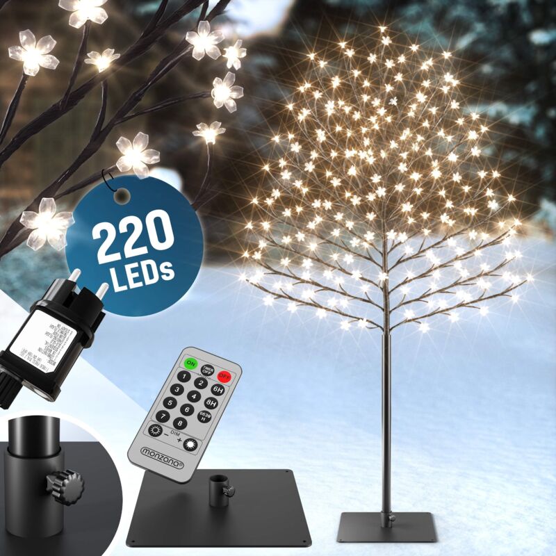 Kirschblütenbaum led mit Fernbedienung Timer Dimmer Innen Außen Künstlich Groß Deko Weihnachten Weihnachtsdeko Leuchtbaum Lichterbaum M1: 220cm - 220