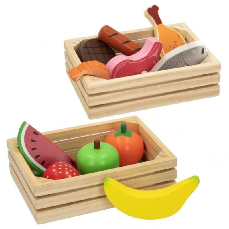 Holz Lebensmittelkisten - WOOMAX - Kinder Spielküche - 100% recycelbares Holzspielzeug