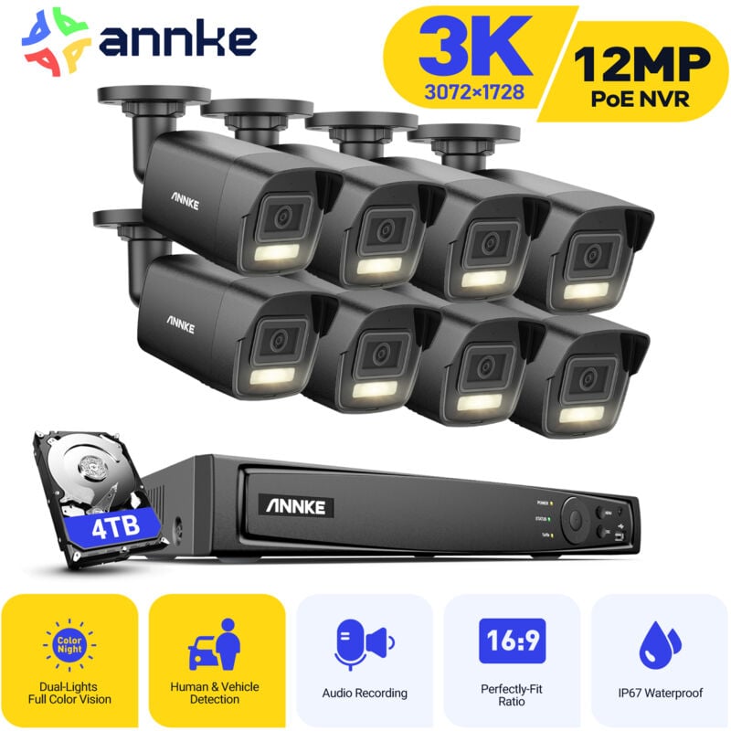 Kit de Vidéosurveillance Smart Dual Light avec 8 Caméras 5MP Vision Nocturne Alarme E-Mail Kit Caméra de Surveillance Exterieure app/pc à Distance