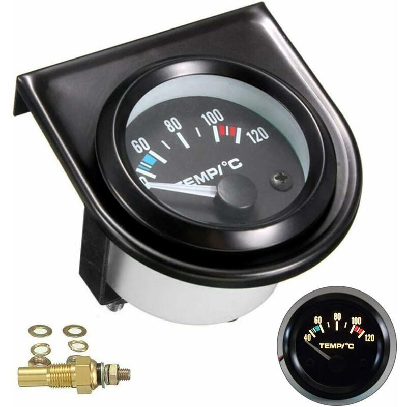 Schwarzes LED-Wassertemperaturanzeige-Kit für Autos, universelle Wassertemperaturanzeige für Autos, Zifferblätter 101,6–120 °C (52 mm Durchmesser)