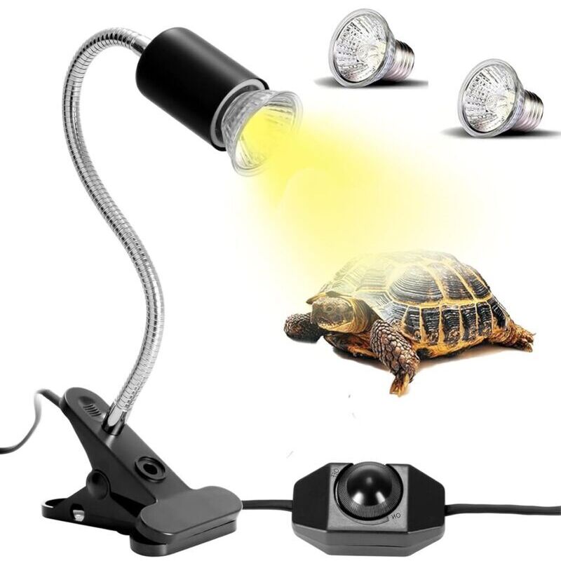 Kit Lampe Chauffante Tortue Terrestre Lampe Reptiles Chauffante avec 2 Ampoule UVA UVB 25W 50W Lampe Tortue Terrestre de Base Longue 360 Rotation