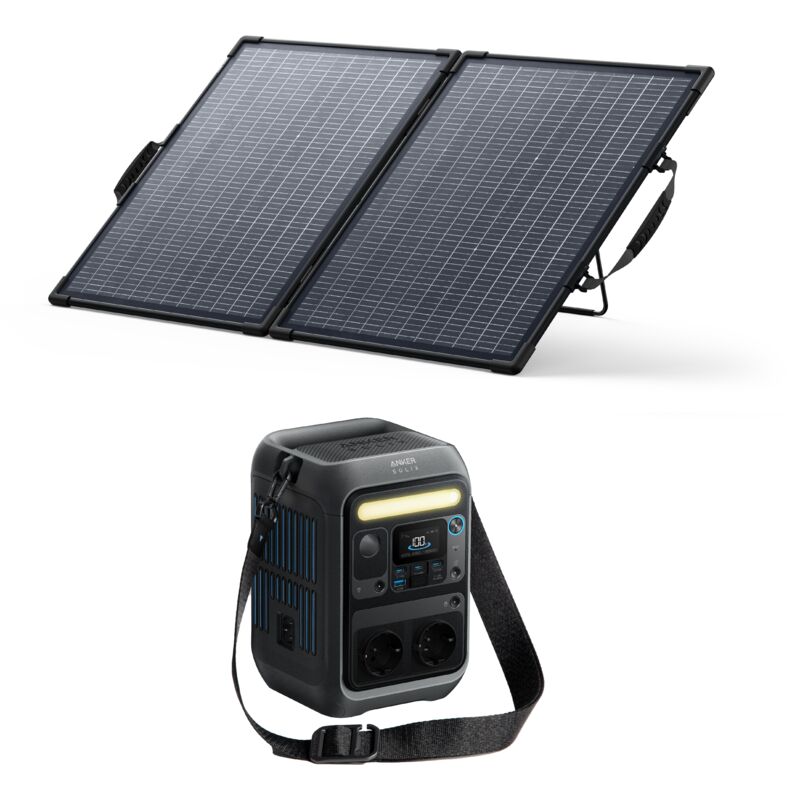 Kit Powerstation Anker SOLIX C300X AC mit Bifaziales Solarpanel 100 W (0% MwSt)