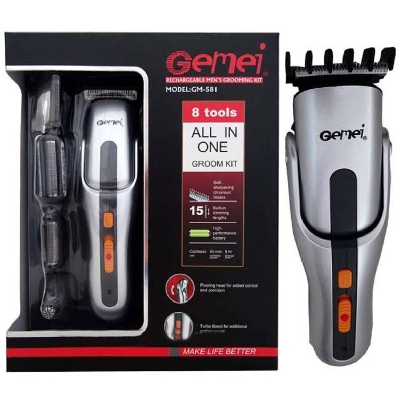 Trade Shop - 8-in-1-Haarschneider mit Akku, kabelloser Trimmer, Herrenrasierer-Set GM-581 -