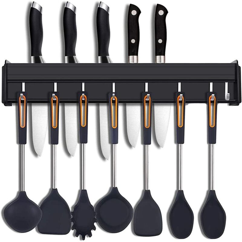 Kitchen Utensil Holder with Hooks, Wall Mounted Kitchen Utensil Rack, Kitchen Wall Mounted Pot Holder for Knives, Wall Hanging Pot Holder for Hanging