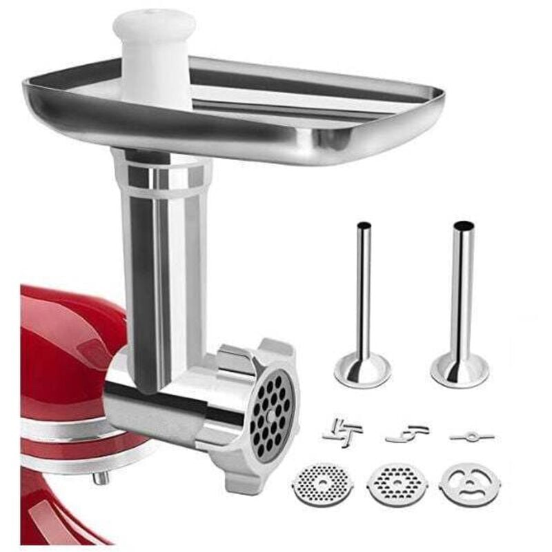 Kitchenaid Fleischwolf-Zubehör, KitchenAid Fleischwolf für Küchenmaschine, mit 3 Mahlplatten und 2 Füllrohren für Kitchenaid Artisan Fleischwolf