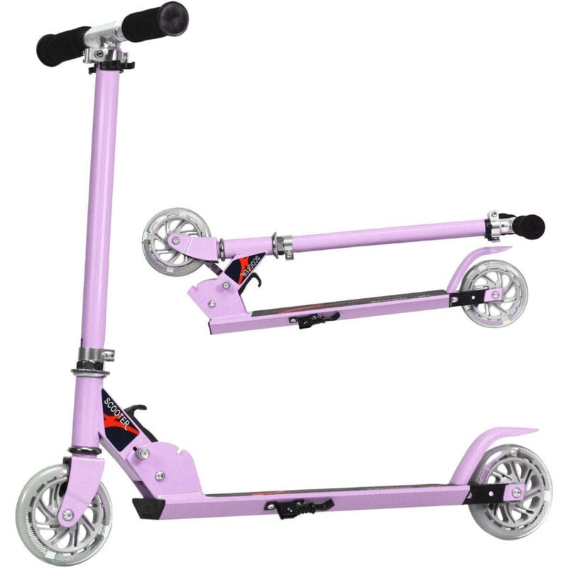 Klappbarer hohenverstellbarer kinder scooter mit 2 blinkenden rader fur kinder ab 4 jahre lila