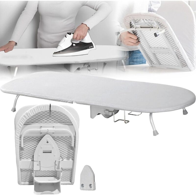 Klappbares Bügelbrett, kleines Klappbügelbrett für schnelles und einfaches Bügeln, drehbarer Hohlrahmen mit Bügeleisenhalterung, waschbarer und