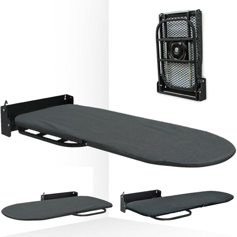 Klappbares Bügelbrett mit Wandhalterung, 180° drehbar, platzsparend, 92 x 32 cm, mit hitzebeständigem Bezug, Patentnr.: 015083026-0001