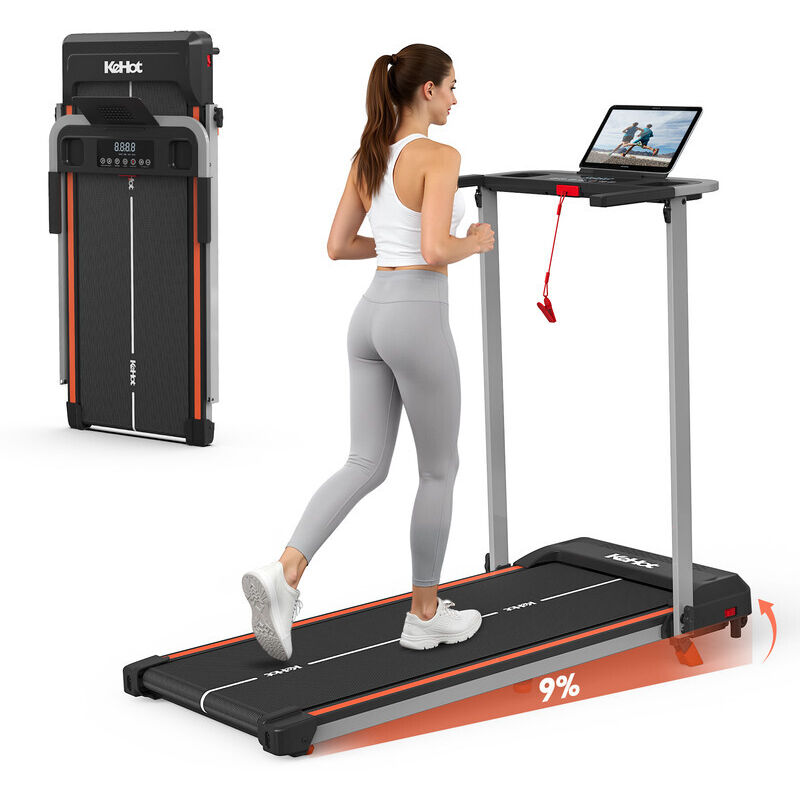 Klappbares Laufband mit 9 % Steigung für Zuhause, 1–12 km/h, LED-Display, App-Kompatibilität (EQI Sports/Zwift/Kinomap), Bluetooth-Audio, 2,5-PS