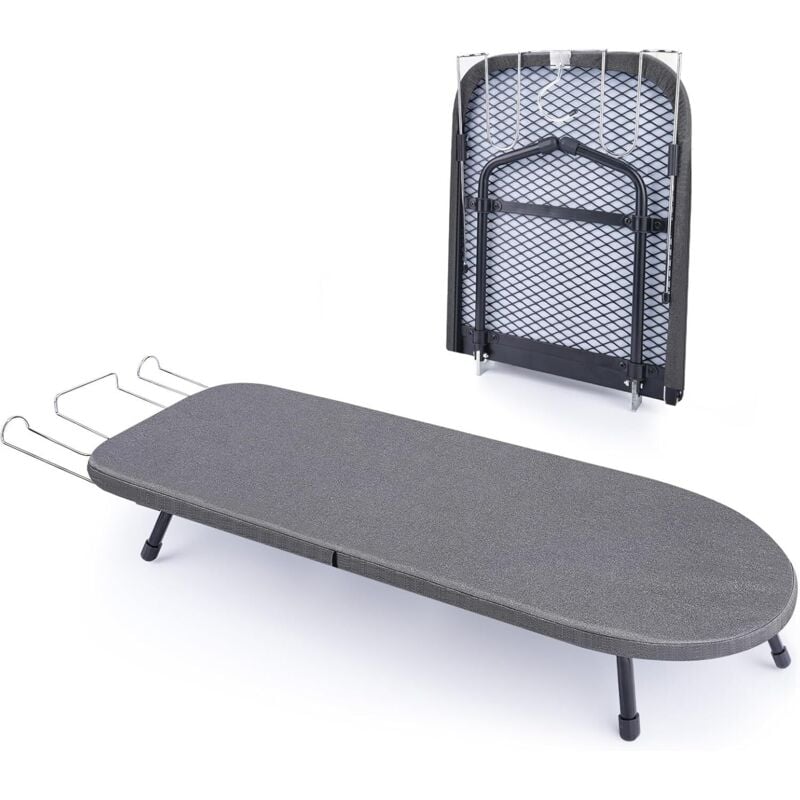 Klappbares Tischbügelbrett mit Eisenständer, Kleines Bügelbrett mit Anti-Rutsch-Klappbeine, Stabil Metallgewebe Bügelbrett für Wohnheime, Wohnungen