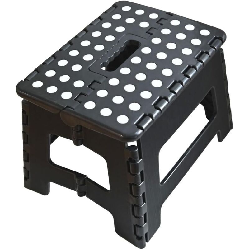 Klapphocker mit Tragegriff, kompakt, zusammenklappbar, DIY-Hocker, Fußstütze, Leiter, maximale Belastbarkeit 150 kg (Schwarz)
