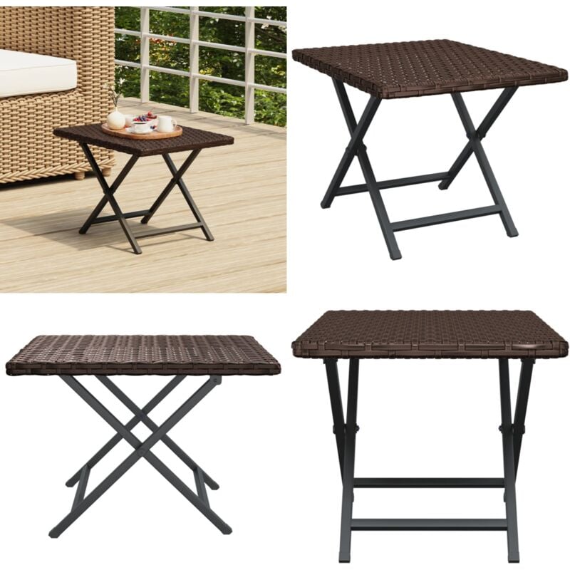 Klapptisch Braun 45x35x32 cm Poly Rattan - Gartentisch - Klapptisch - Outdoor Möbel - Terrassenmöbel - Balkonmöbel - Home & Living