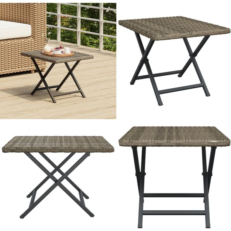 Klapptisch Grau 45x35x32 cm Poly Rattan - Gartentisch - Klapptisch - Outdoor Möbel - Balkonmöbel - Terrassenmöbel - Home & Living