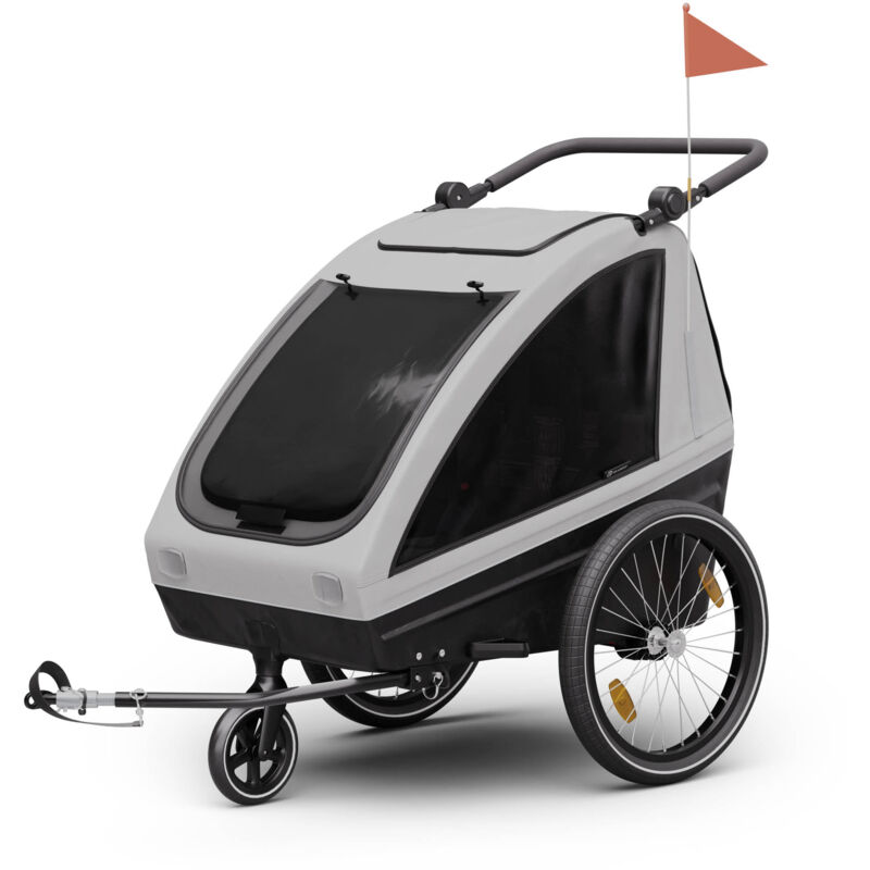Klarfit GoKiddo Fahrradanhänger 2 Kinder - 2-in-1 Fahrradanhänger & Buggy mit Bremsen, Sicherheitsgurten, Verstellbaren Sitzen, 40kg Kapazität,