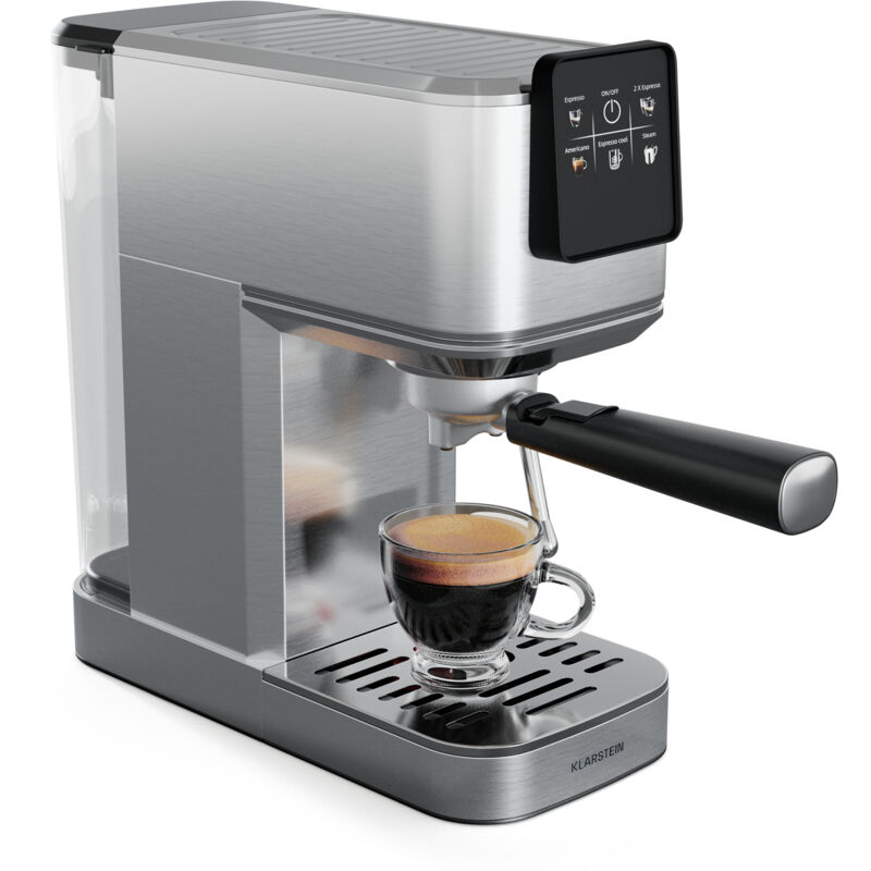 Klarstein - SteelPresso Slim Touch Siebträgermaschine – 20-Bar, 1350W, 1,2L Wassertank, Dampfdüse, Edelstahl, Kompakt, Einfache Bedienung, Leichte