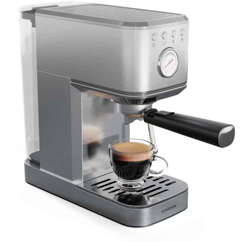 Klarstein - SteelPresso Slim Siebträgermaschine – 20 Bar, 1350W, 1,2L Wassertank, Dampfdüse, Edelstahlgehäuse, Kompakt, Einfache Bedienung, Leichte