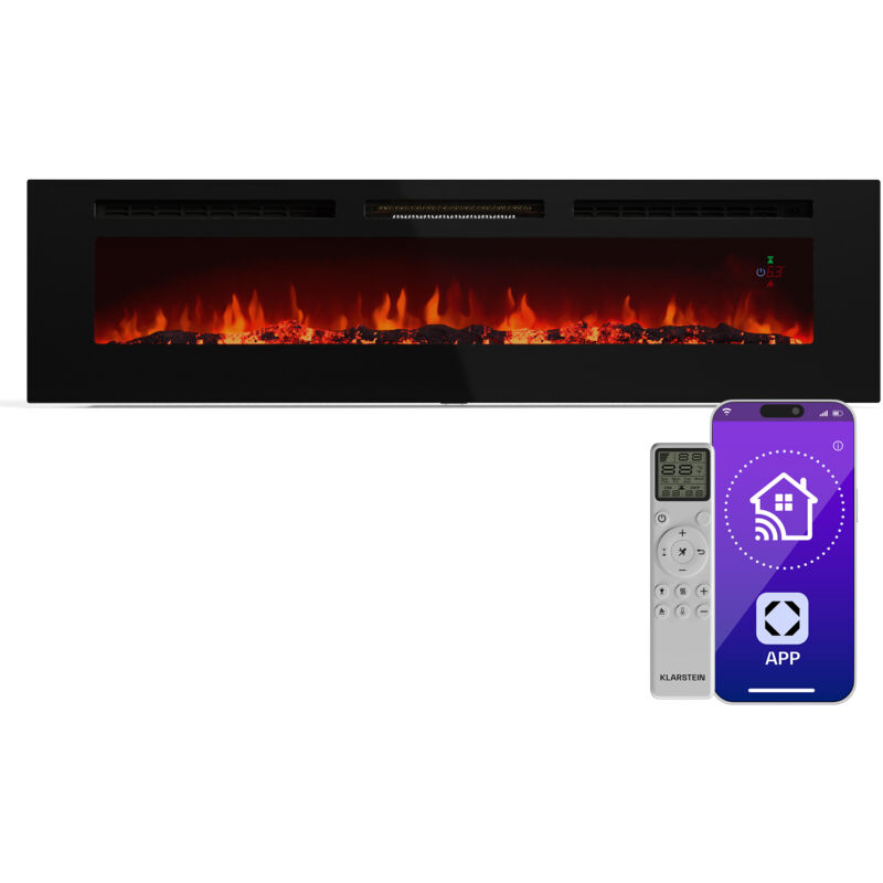 Klarstein - Galeras Smart Elektrokamin - 1800 w Heizleistung, Realistische LED-Flammen, App & Fernbedienung, Einstellbare Farben & Helligkeit,