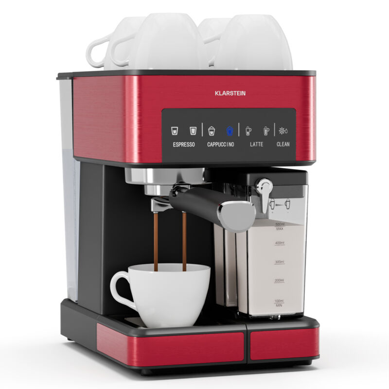 Klarstein Arabica Comfort Siebträgermaschine 20-Bar, 1350W, Mit Milchaufschäumer, Für Gemahlenen Kaffee & Pads, 1,8L Wassertank, Touch-Bedienfeld,