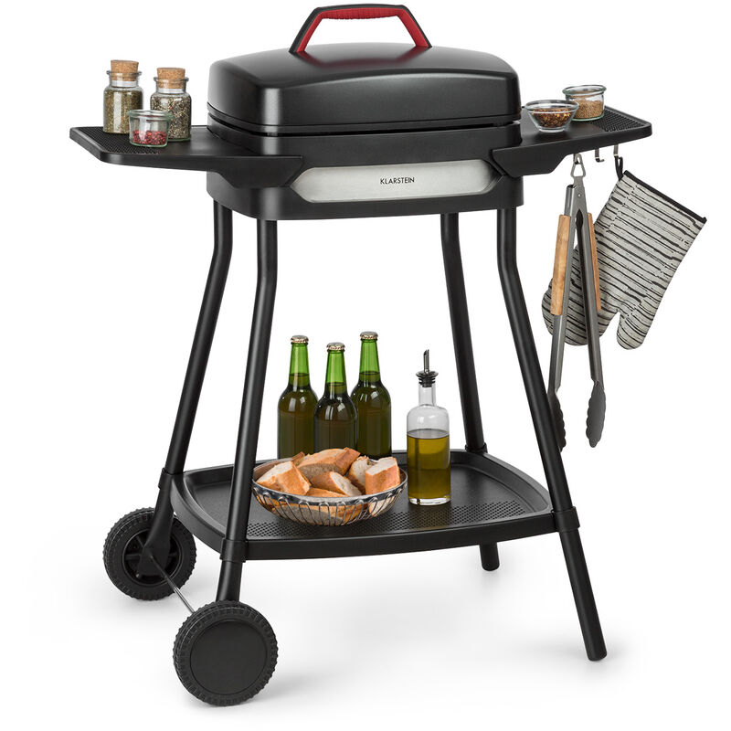 Klarstein - Gatsby Elektrogrill 2000W Antihaft-Grillfläche Seitentische schwarz
