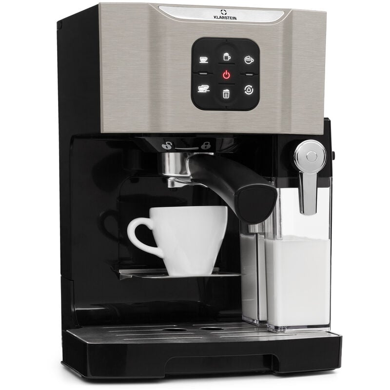 Klarstein - 1,4 l Siebträgermaschine für 2 Tasse Kaffee, Mini Espressomaschine mit Milchschäumer, 20 Bar Siebträger Kaffeemaschine Klein, Gute