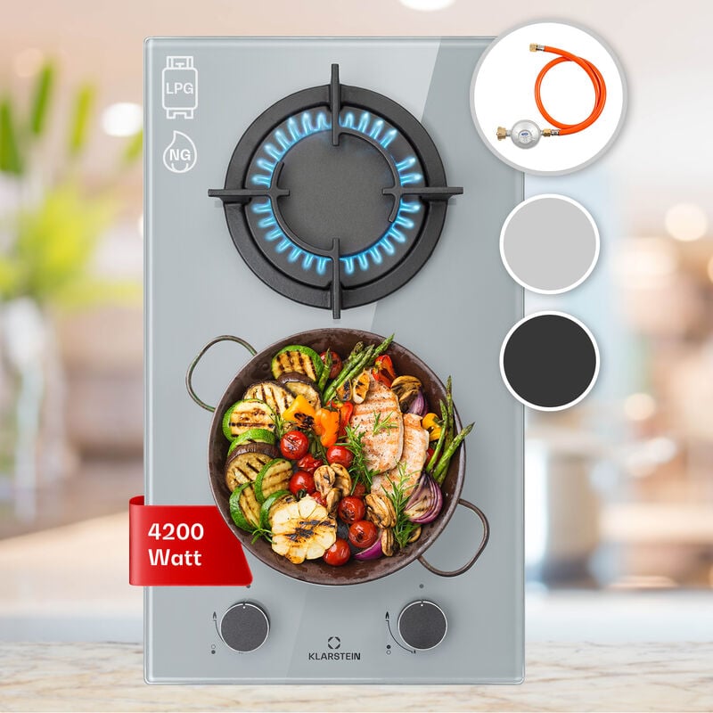 Klarstein Einbau-Gaskocher, Camping Gaskocher für den Innenbereich, Edelstahl Gaskocher 2-Flammig, LPG Gaskochfeld, Campingkocher mit Gas 2 Flammig,