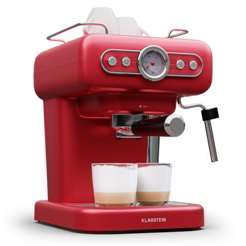 Klarstein Espresso Siebträgermaschine mit Milchaufschäumer, 1,2L Retro Mini-Espressomaschine mit Siebträger, 950 W Kaffeemaschine Klein,