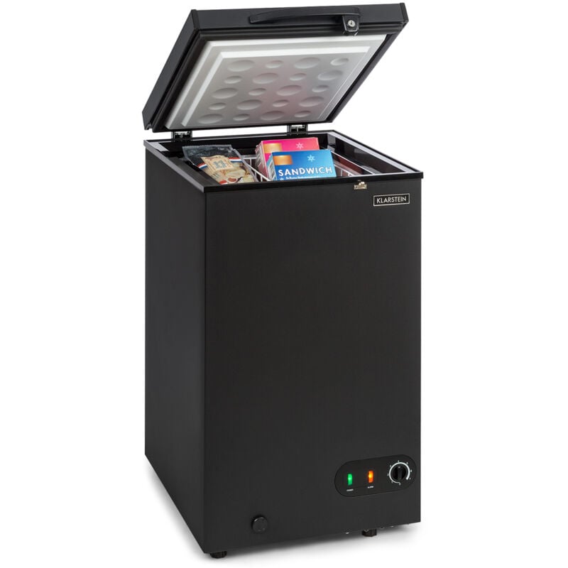 Klarstein Gefriertruhe Klein und Schmal, Freistehende Kleine Gefriertruhe, 78 Liter Tiefkühltruhe, Kleine Kühltruhe mit Einhängekorb,