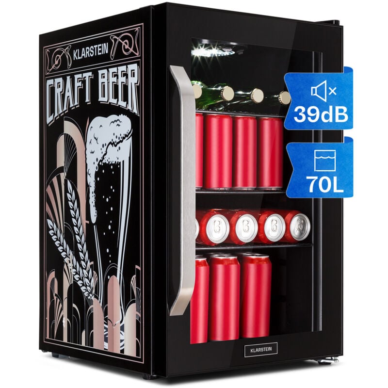 Klarstein - Kühlschrank 70L, Kleiner Kühlschrank mit Herausnehmbaren Ablagen, Leiser Mini Kühlschrank mit Glastür & led, Getränkekühlschrank Klein,