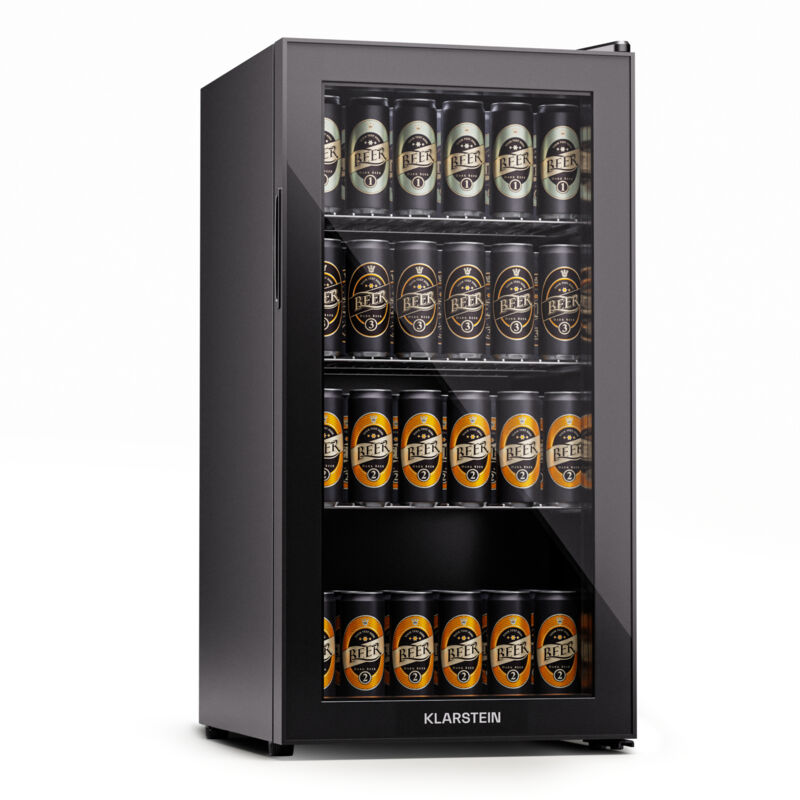 Klarstein Kühlschrank mit Glastür, Leiser Edelstahl-Kühlschrank, Indoor/Outdoor Getränkekühlschrank, Schmaler Weinkühlschrank für Getränke, 74L