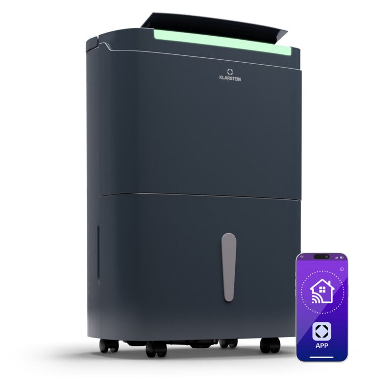 Klarstein - Luftentfeuchter Elektrisch bis 55m2, Smart Luftentfeuchter für Wohnung, Bad & Keller, Luft-Entfeuchter Leise, Elektrischer Dehumidifier