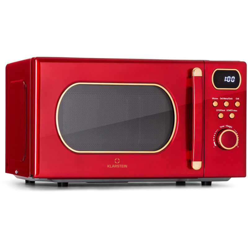 Klarstein Mikrowelle mit Grill, 800 Watt Mikrowelle Klein, 3-in-1Edelstahl-Mikrowelle Rot, Kleine 20 Liter Mikrowelle mit Auftau- und Pizzafunktion,
