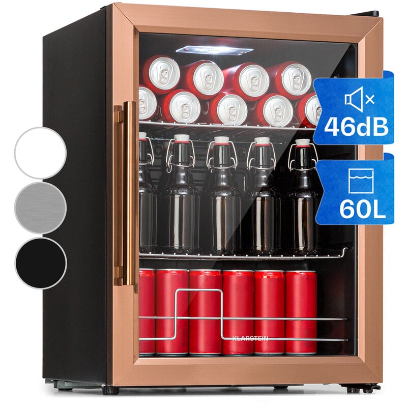 Klarstein - Mini Kühlschrank mit Glastür & led, Mini-Kühlschrank für Zimmer, Getränkekühlschrank Klein mit 2 Ablagen, Kleiner Kühlschrank 60L,