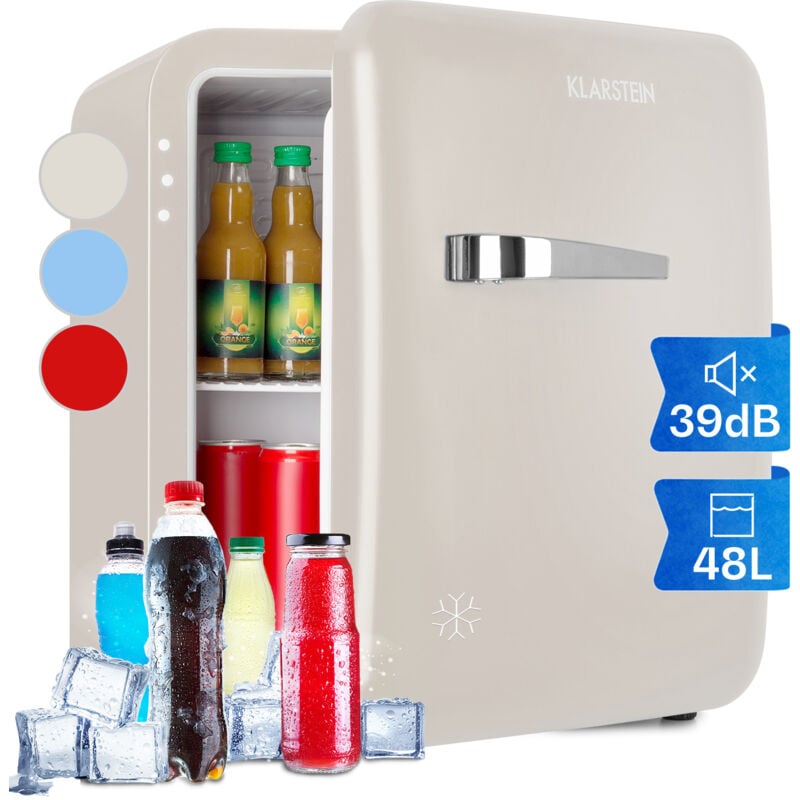 Klarstein - Mini Kühlschrank für Zimmer, 48L Mini-Kühlschrank für Getränke & Kosmetik, Kleine Minibar, Kühlschrank Klein & Leise, Verstellbare