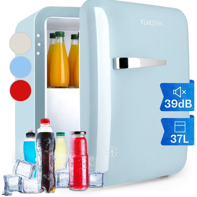 Klarstein - Mini Kühlschrank mit Gefrierfach, 32L Mini-Kühlschrank für Getränke & Kosmetik, Kleine Minibar im Retro-Design, Kühlschrank Klein &