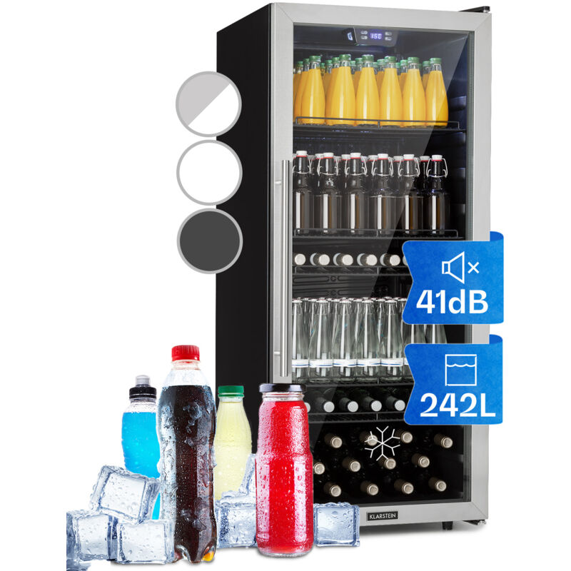 Klarstein - Mini Kühlschrank mit Glastür, Mini-Kühlschrank für Zimmer, Getränkekühlschrank Klein mit Verstellbaren Ablagen, Kleiner Kühlschrank 242