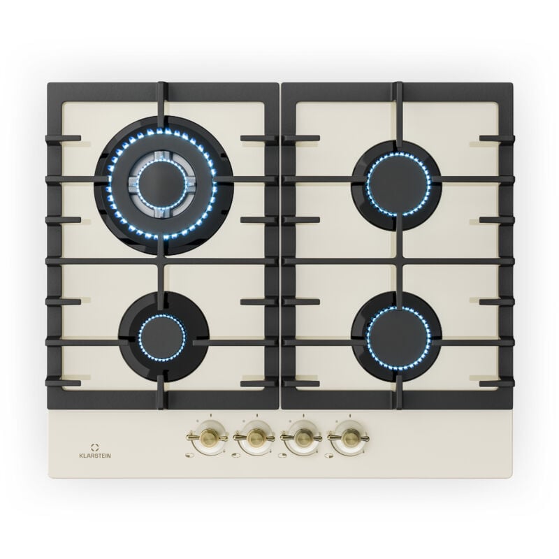 Klarstein - Victoria - Gaskochfeld Gasherd, Einbau, Sabaf-Brenner, Erdgas/Propangas, Sicherheitsventile, automatische Abschaltung, Topfträger aus