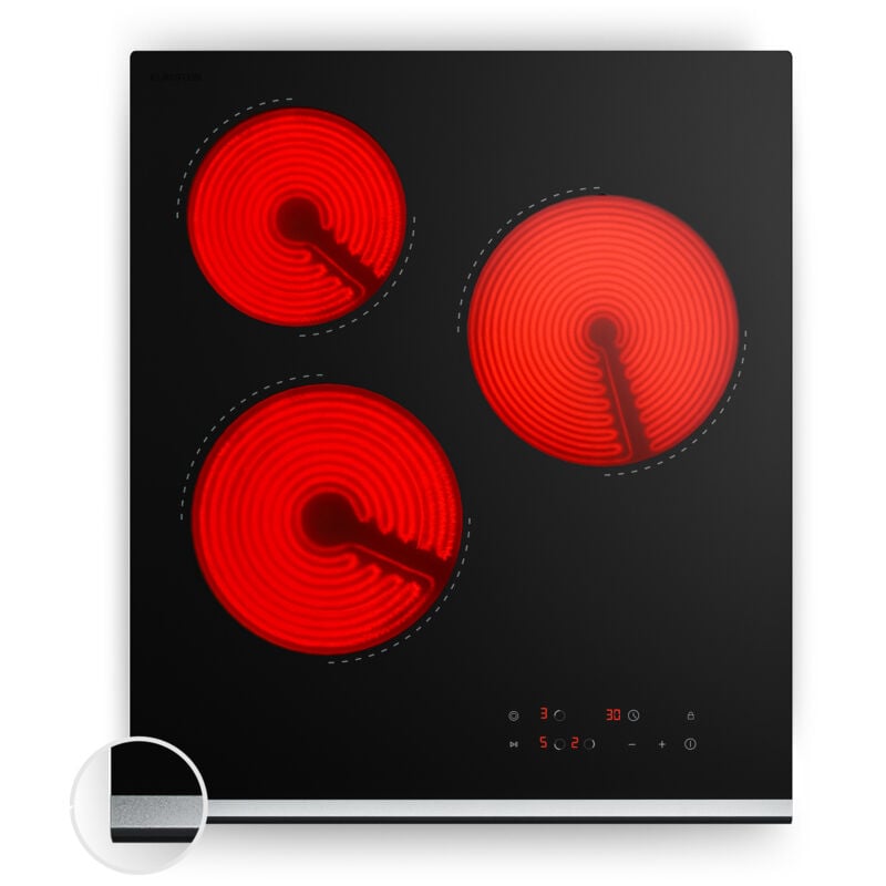 Klarstein Verosteel Glaskeramikkochfeld - 45 cm, 3-Zonen Ceranfeld mit Touch-Schieberegler, Ovale Kochzone, 5000 W, Timer & Kindersicherung, Elektro