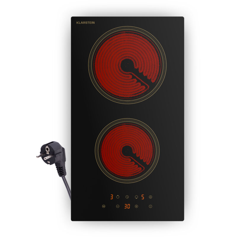 Klarstein Victoria Glaskeramikkochfeld - 30 cm, 2-Zonen Retro-Kochfeld mit Touch-Slider, 3000 W, Timer & Kindersicherung, Elektro Kochfeld im