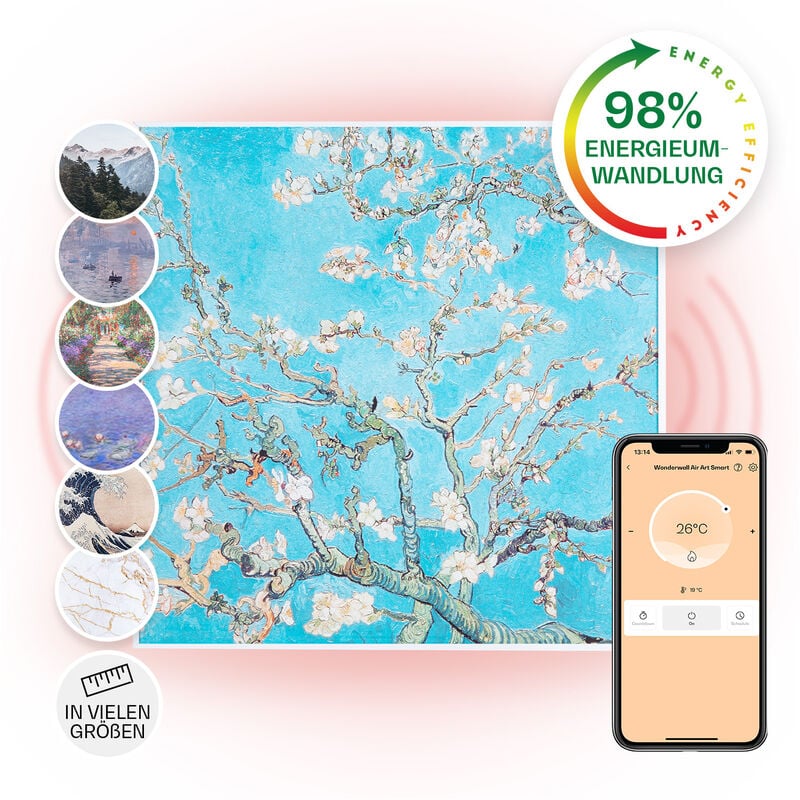 Klarstein - Wonderwall Air Art Smart Infrarotheizung 60x60cm 350W Wandinstallation App-Steuerung Mandelblüten