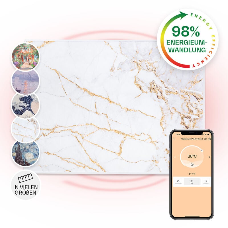 Klarstein - Wonderwall Air Art Smart Infrarotheizung 80x60cm 500W Wandmontage Marmor