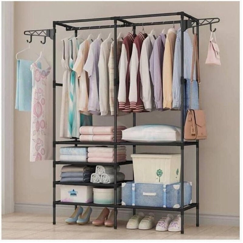 Trade Shop Traesio - Trade Shop - Bodengarderobe mit drehbarem Wäscheständer und Haken, 180 x 36 x 170 cm -