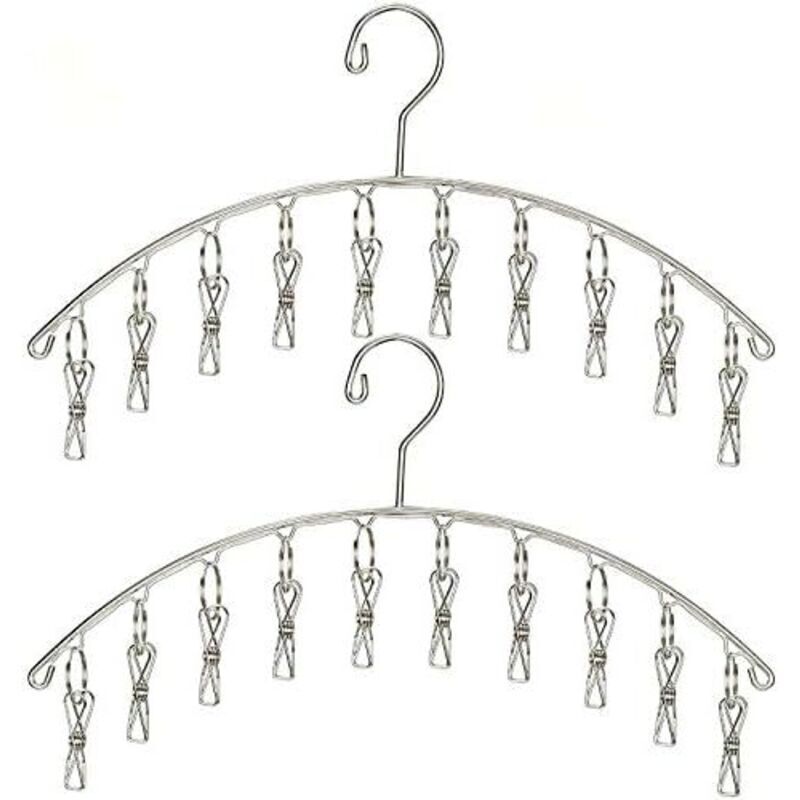 Kleiderbügel mit 10 Klammern, Edelstahl, winddicht, zum Trocknen von Socken, BHs, Unterwäsche, Babykleidung, Mützen, Schals, Handtüchern, Hosen und