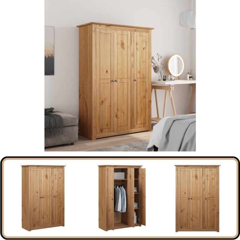 Kleiderschrank 3-Türig 118×50×171,5 cm Kiefer Panama Serie - Schrank - Kleiderschrank - Massivholzmöbel - Kiefer - Wohnzimmer