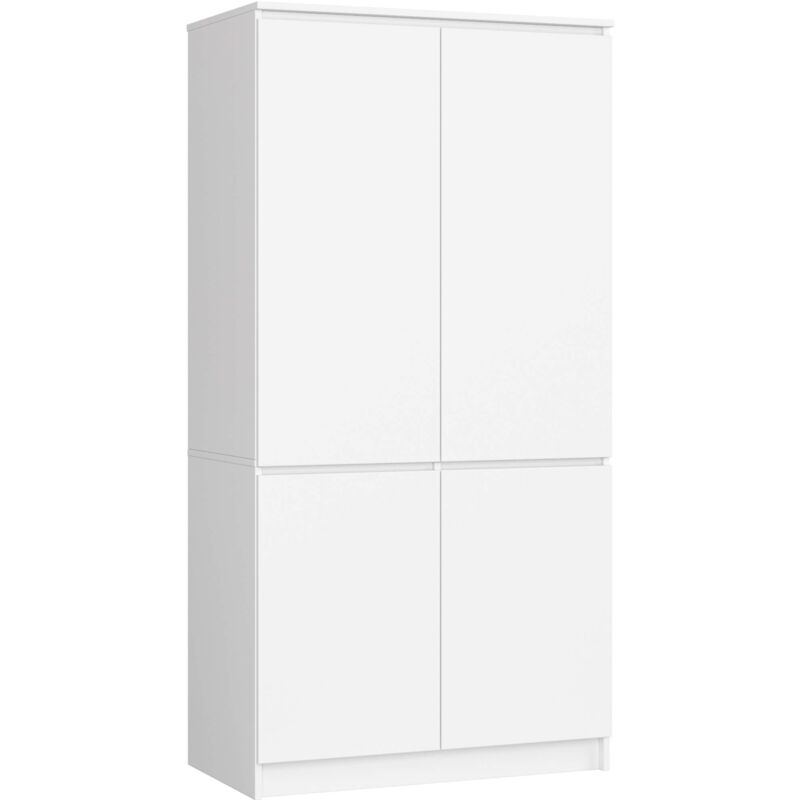 Akord - Kleiderschrank S90 Weiß 90 cm 4 Türen 4 Regalböden B90xH180xT51 cm