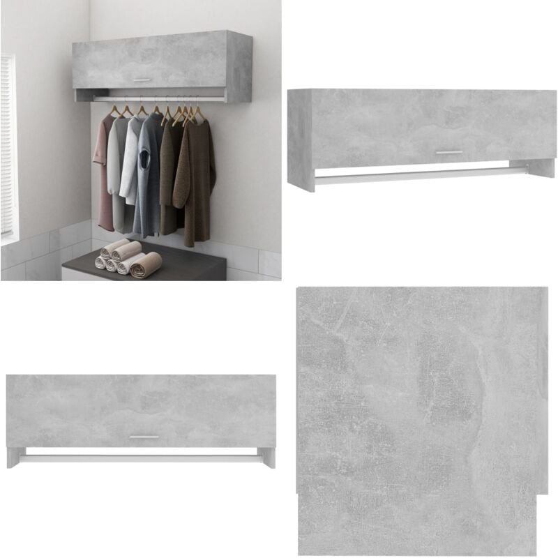 Kleiderschrank Betongrau 100x32,5x35 cm Holzwerkstoff - Schrank - Kleiderschrank - Holzklaedschrank - Garderobe - Einbauschrank - Home & Living