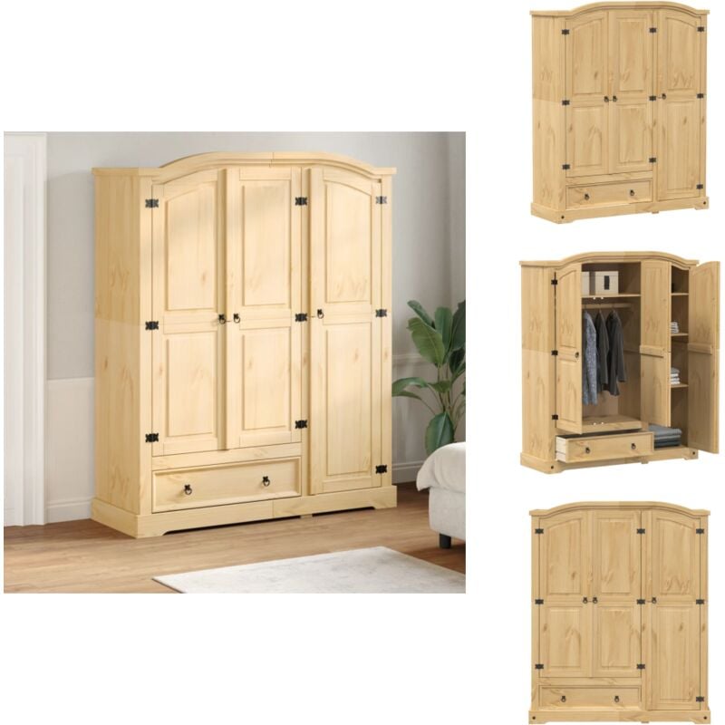 Kleiderschrank Corona 151,5x52x186 cm Massivholz Kiefer - Holzschränke - Kleiderschrank - Massivholzklaederschrank - Kiefernschrank - Garderobe