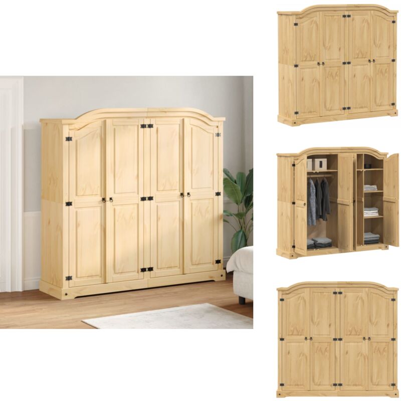 Kleiderschrank Corona 194x52x186 cm Massivholz Kiefer - Holzschränke - Kleiderschrank - Massivholzklaederschrank - Schlafzimmermöbel - Kiefernschrank