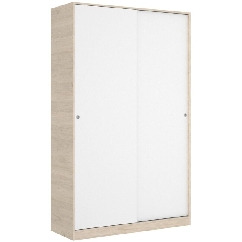 Kleiderschrank Dcapuan, Garderobe für Schlafzimmer, Kleiderschrank mit 2 Schiebetüren, 120x50h204 cm, Weiß und Eiche - Dmora